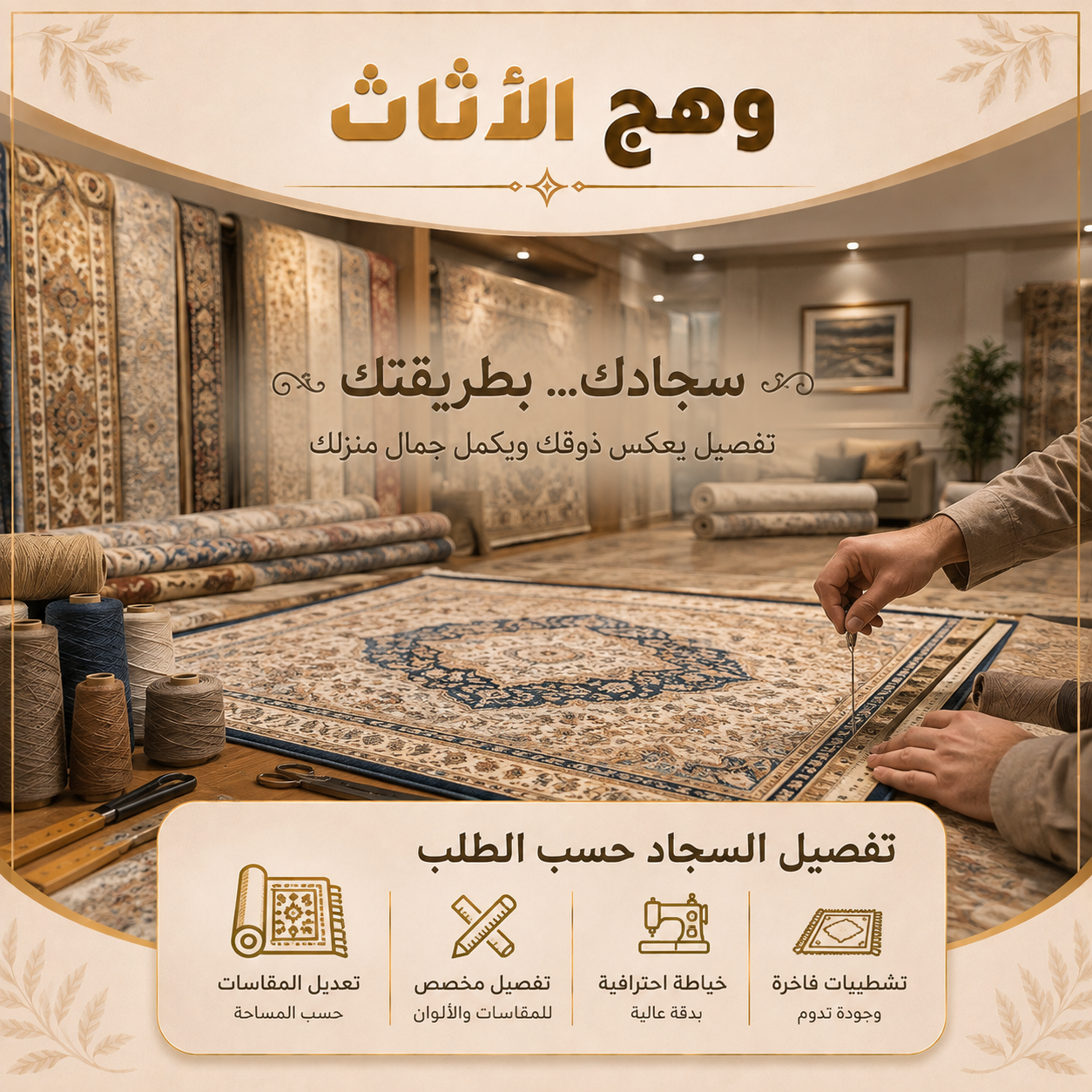 خدمة تفصيل وحياكة وتعديل السجاد حسب الطلب