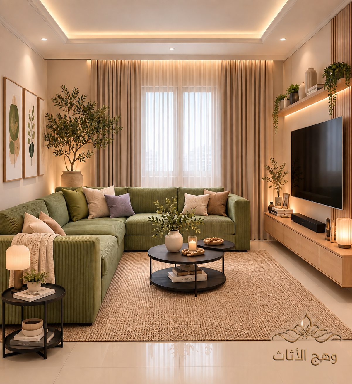 كنب زاوية مودرن "أخضر زيتي راقي"